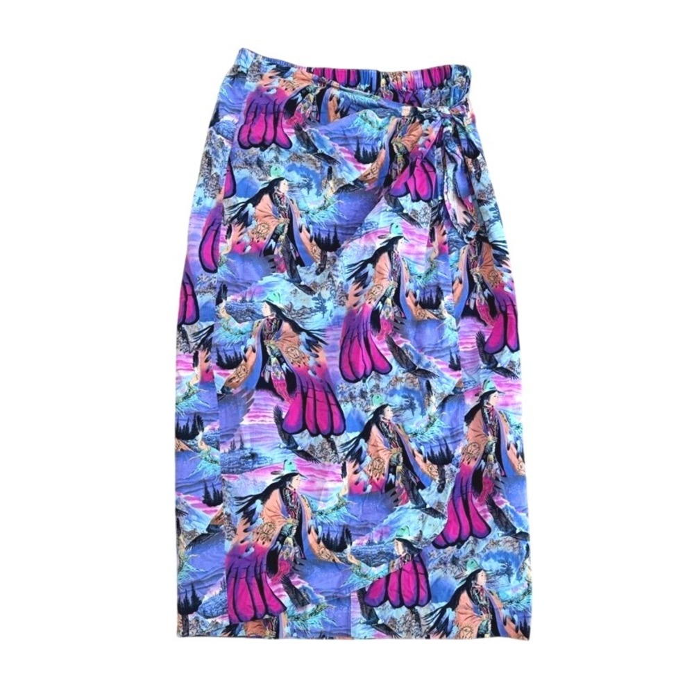 VTG! Native American Print Wrap‎ Tie Midi Skirt Boho 80s Dreamcatcher 8-10 M